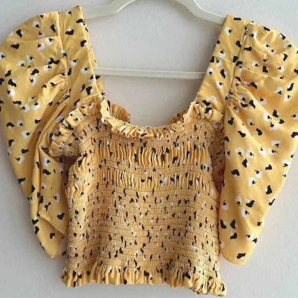 Amanda Uprichard Women's Yellow Monaco Smocked Floral Print Top, Size XS - Picture 10 of 16